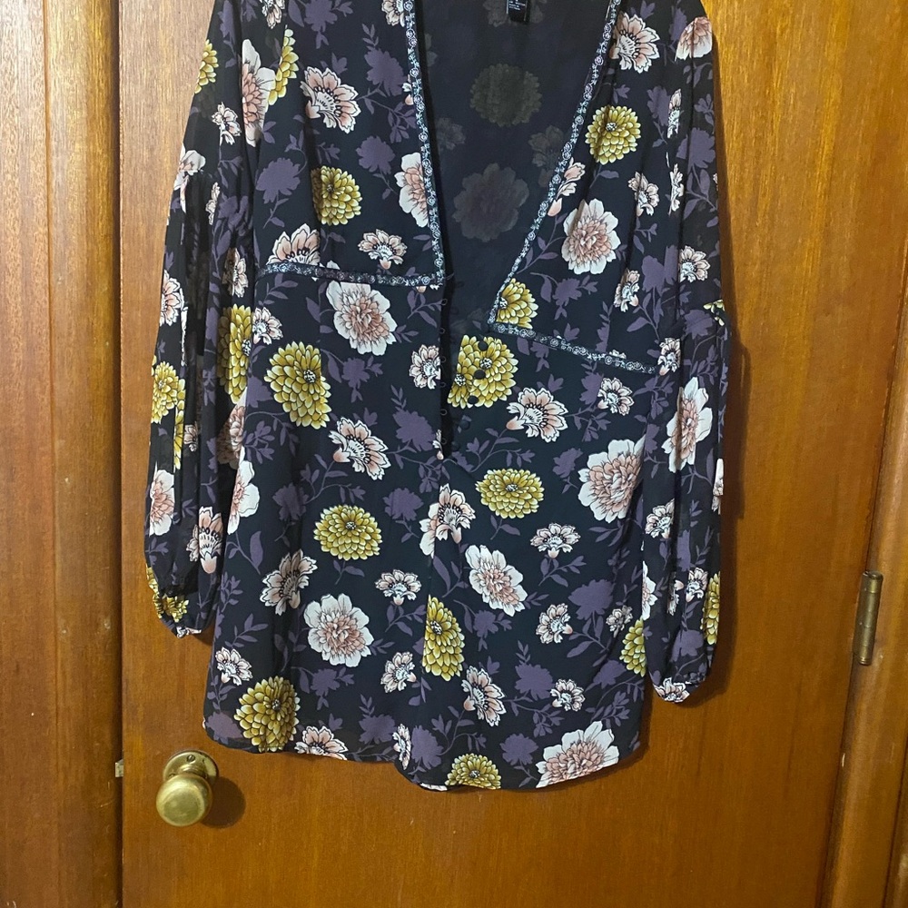 Forever 21 Dark Floral Blouse with Yellow and Pink Details